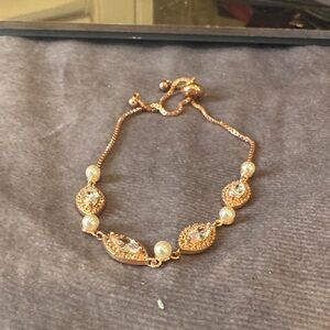 Elegant Rose‎ Gold and Pearl Bracelet slide Braclet